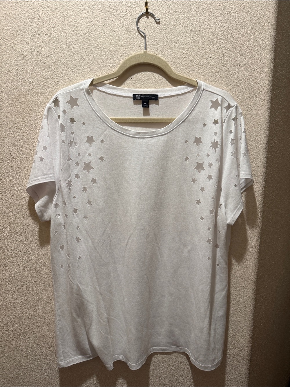 Inc international concepts White Star-Detail Short Sleeve Top -